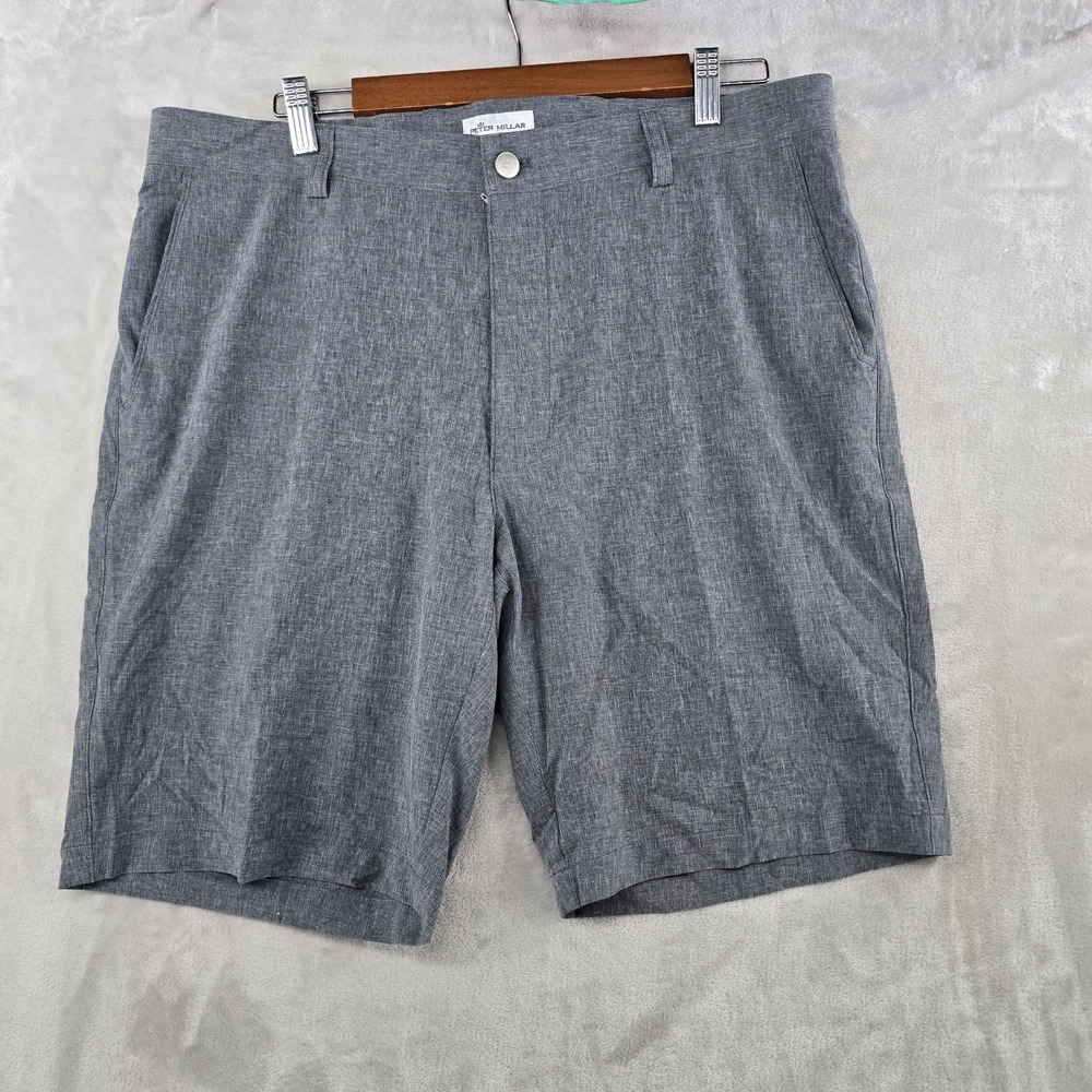 Peter Millar Shorts Mens 36 Gray Performance Stretch Golf Casual Flat Front